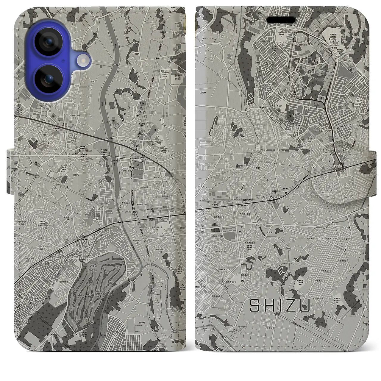 【志津(千葉県)】地図柄iPhoneケース(手帳タイプ)モノトーン・iPhone 16 Pro Max 用