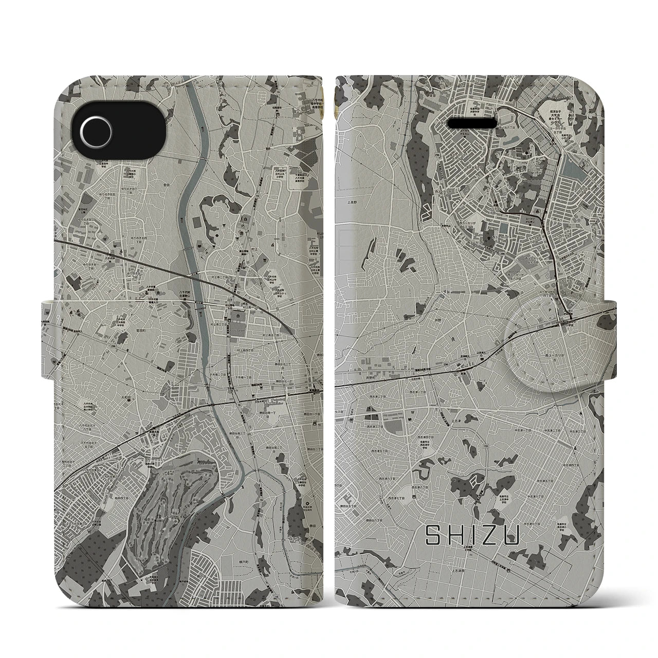 【志津(千葉県)】地図柄iPhoneケース(手帳タイプ)モノトーン・iPhone SE(第3 / 第2世代) / 8 / 7 / 6s / 6 用