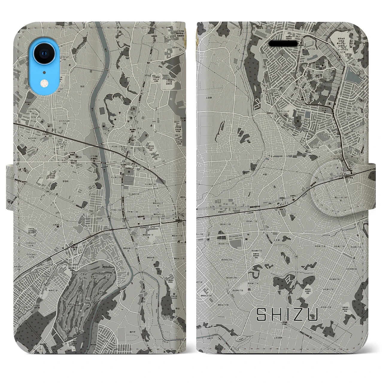 【志津(千葉県)】地図柄iPhoneケース(手帳タイプ)モノトーン・iPhone XR 用