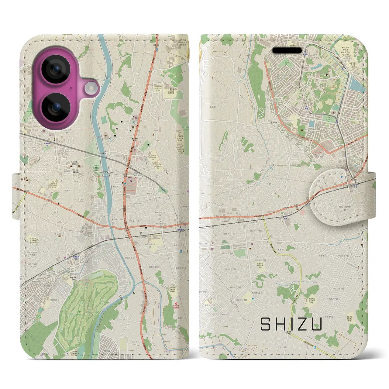 【志津(千葉県)】地図柄iPhoneケース(手帳タイプ)ナチュラル・iPhone 16 Pro 用