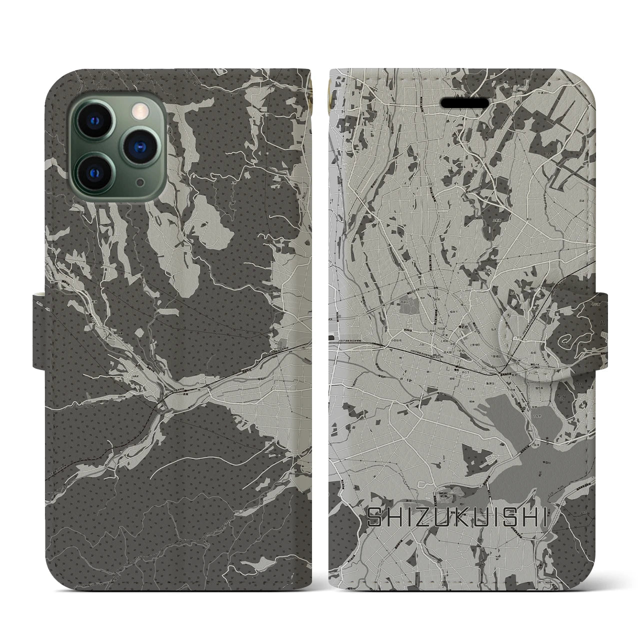 【雫石(岩手県)】地図柄iPhoneケース(手帳タイプ)モノトーン・iPhone 11 Pro 用