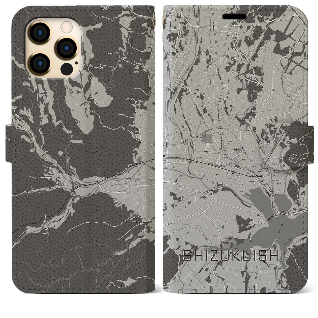 【雫石(岩手県)】地図柄iPhoneケース(手帳タイプ)モノトーン・iPhone 12 Pro Max 用