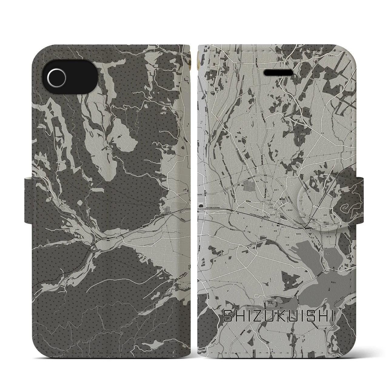 【雫石(岩手県)】地図柄iPhoneケース(手帳タイプ)モノトーン・iPhone SE(第3 / 第2世代) / 8 / 7 / 6s / 6 用