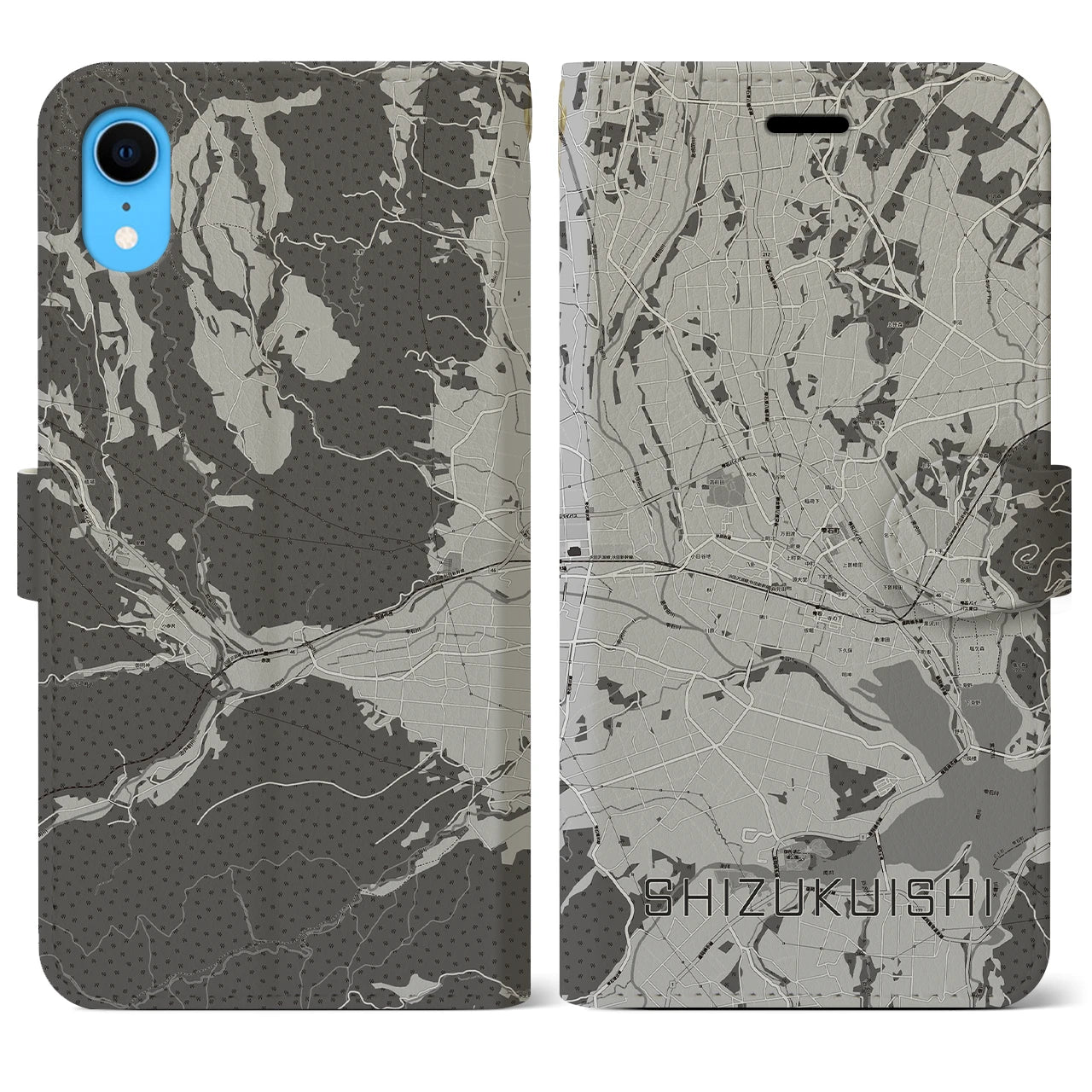 【雫石(岩手県)】地図柄iPhoneケース(手帳タイプ)モノトーン・iPhone XR 用
