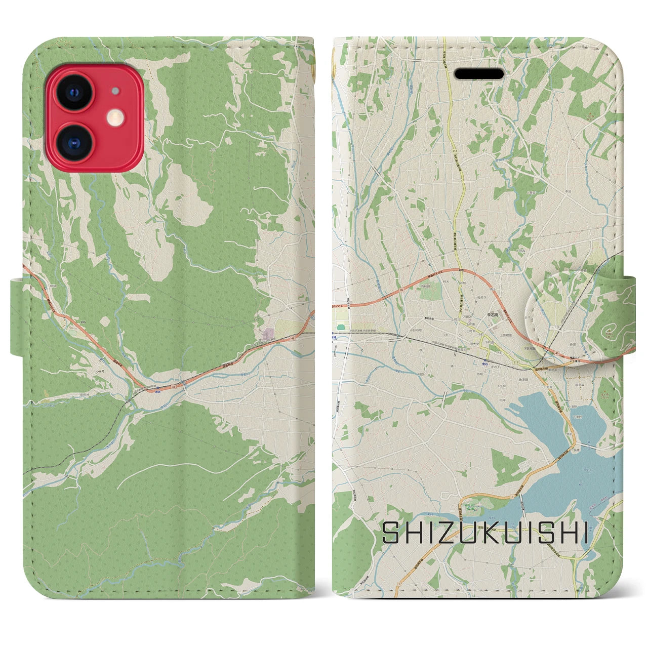 【雫石(岩手県)】地図柄iPhoneケース(手帳タイプ)ナチュラル・iPhone 11 用