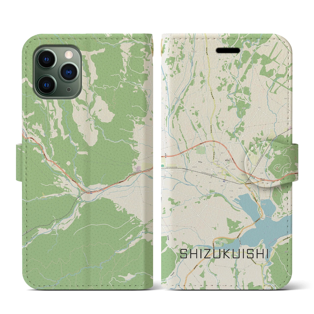 【雫石(岩手県)】地図柄iPhoneケース(手帳タイプ)ナチュラル・iPhone 11 Pro 用