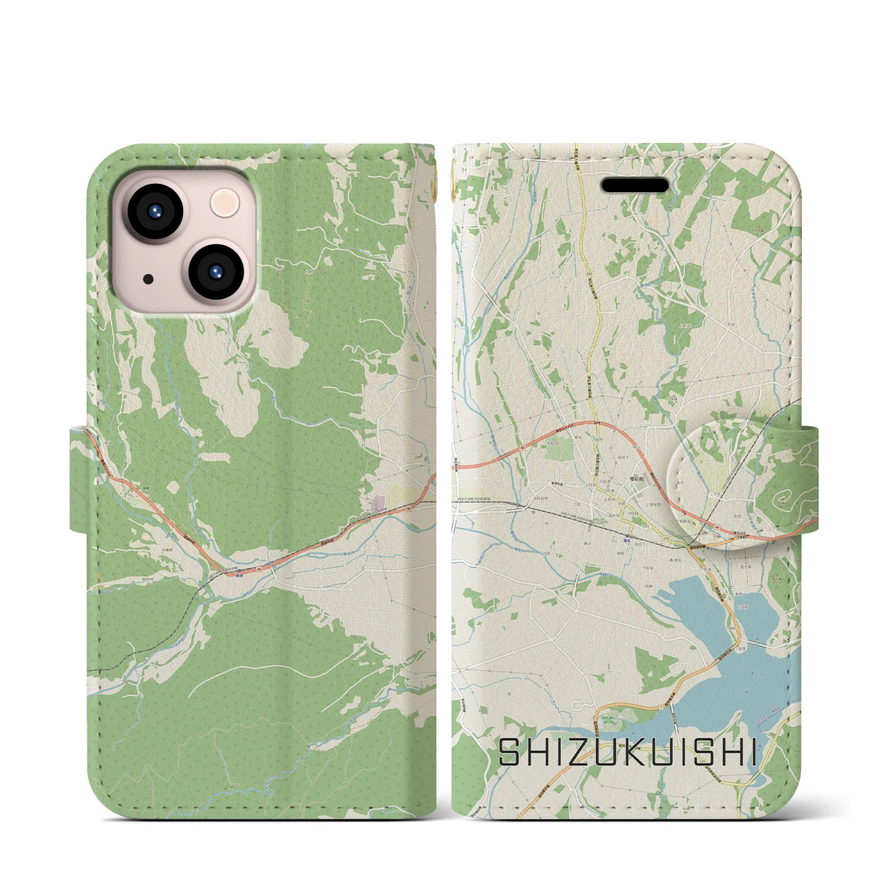 【雫石(岩手県)】地図柄iPhoneケース(手帳タイプ)ナチュラル・iPhone 13 mini 用