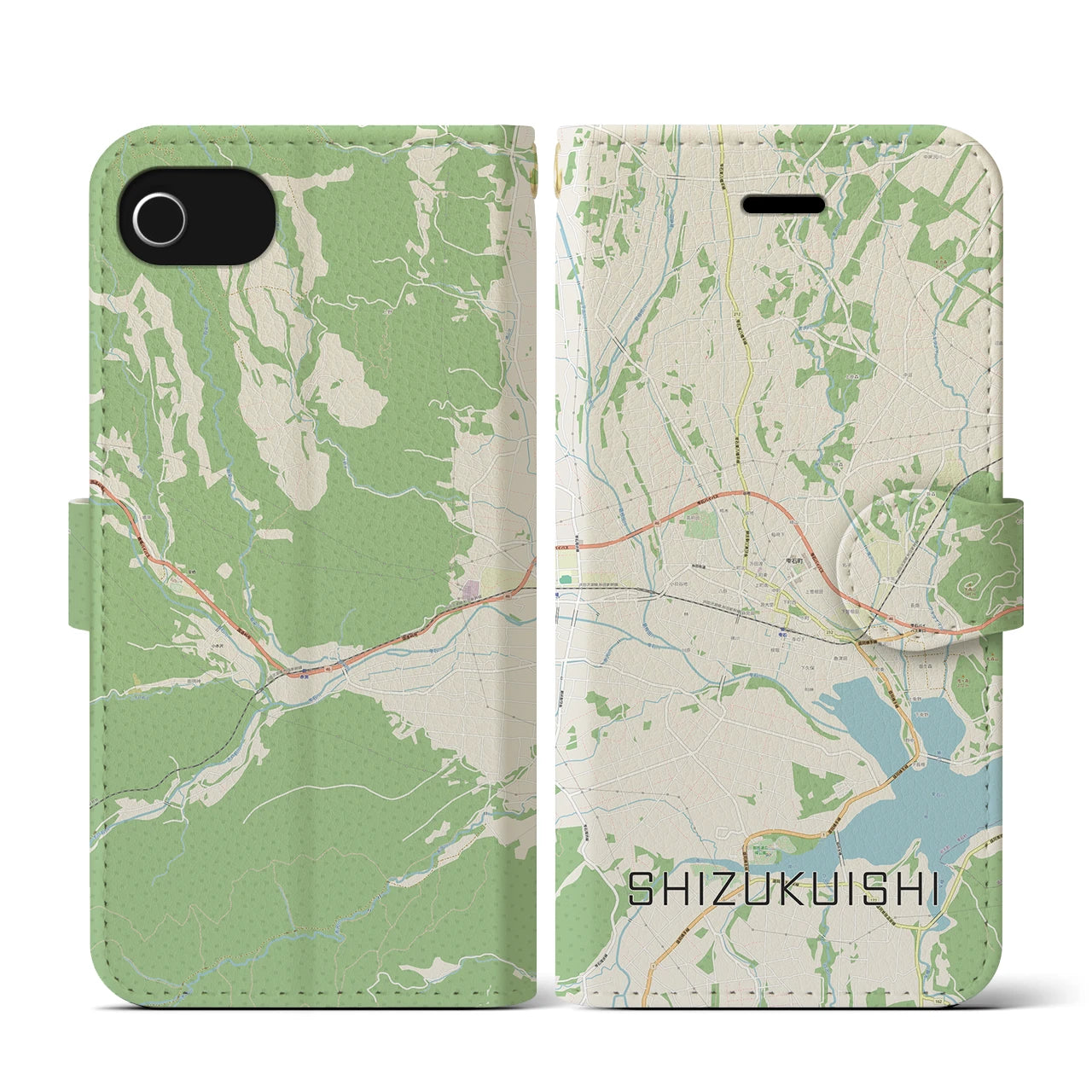 【雫石(岩手県)】地図柄iPhoneケース(手帳タイプ)ナチュラル・iPhone SE(第3 / 第2世代) / 8 / 7 / 6s / 6 用