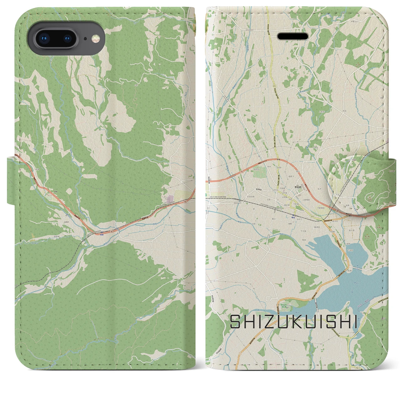 【雫石(岩手県)】地図柄iPhoneケース(手帳タイプ)ナチュラル・iPhone 8Plus /7Plus / 6sPlus / 6Plus 用