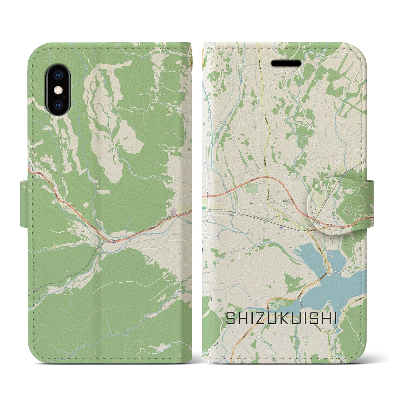 【雫石(岩手県)】地図柄iPhoneケース(手帳タイプ)ナチュラル・iPhone XS / X 用