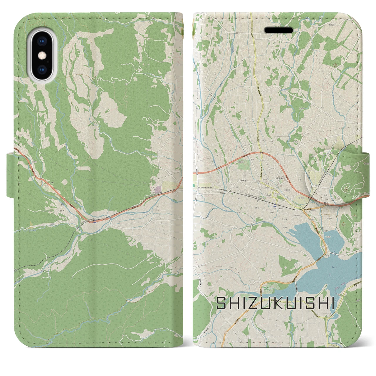 【雫石(岩手県)】地図柄iPhoneケース(手帳タイプ)ナチュラル・iPhone XS Max 用