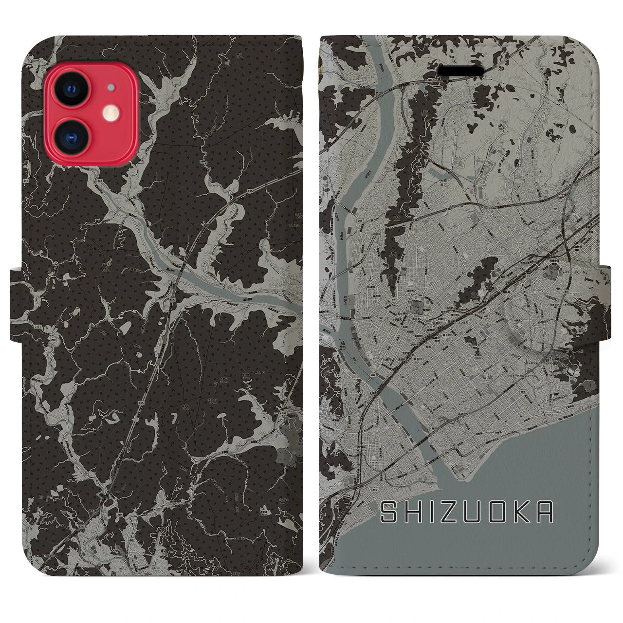 【静岡(静岡県)】地図柄iPhoneケース(手帳タイプ)モノトーン・iPhone 11 用