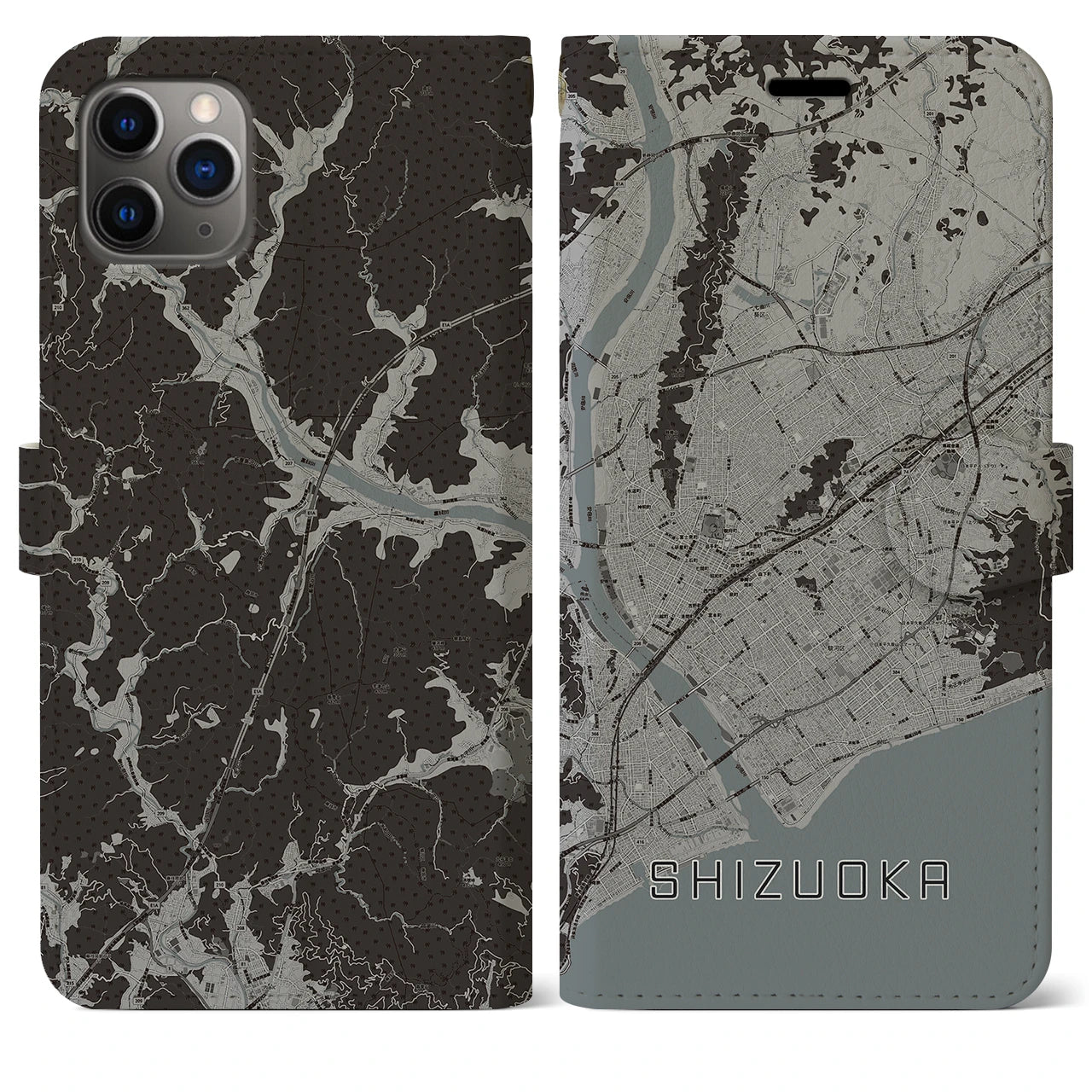 【静岡(静岡県)】地図柄iPhoneケース(手帳タイプ)モノトーン・iPhone 11 Pro Max 用