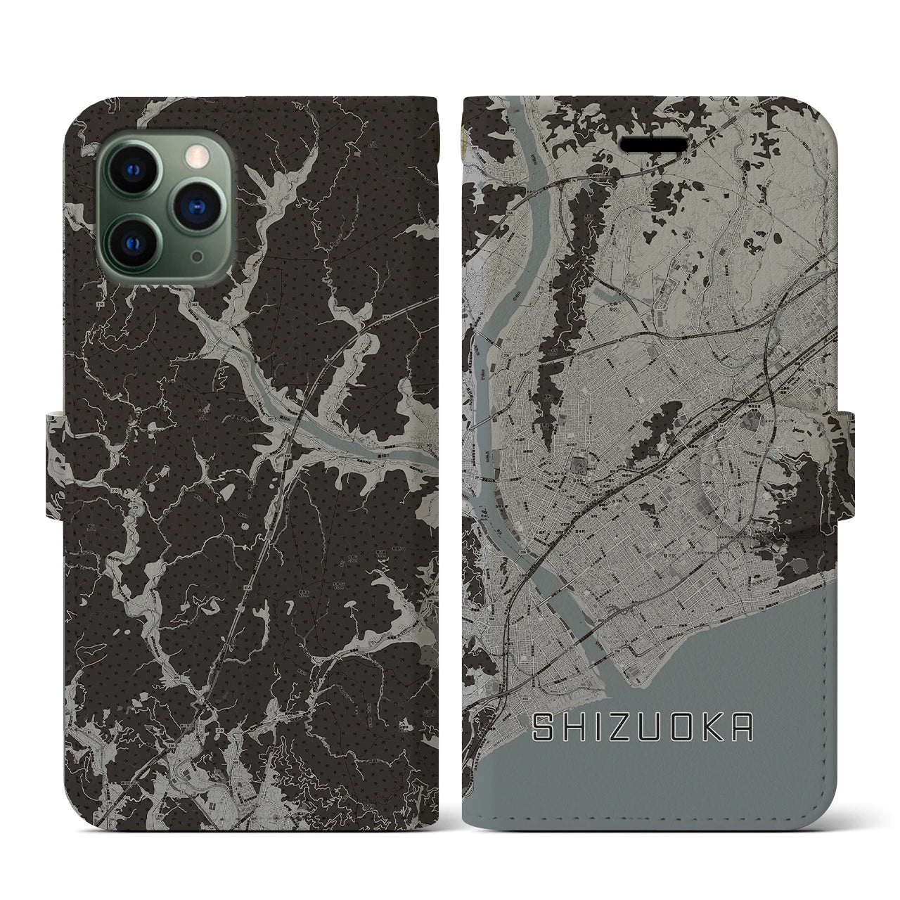 【静岡(静岡県)】地図柄iPhoneケース(手帳タイプ)モノトーン・iPhone 11 Pro 用
