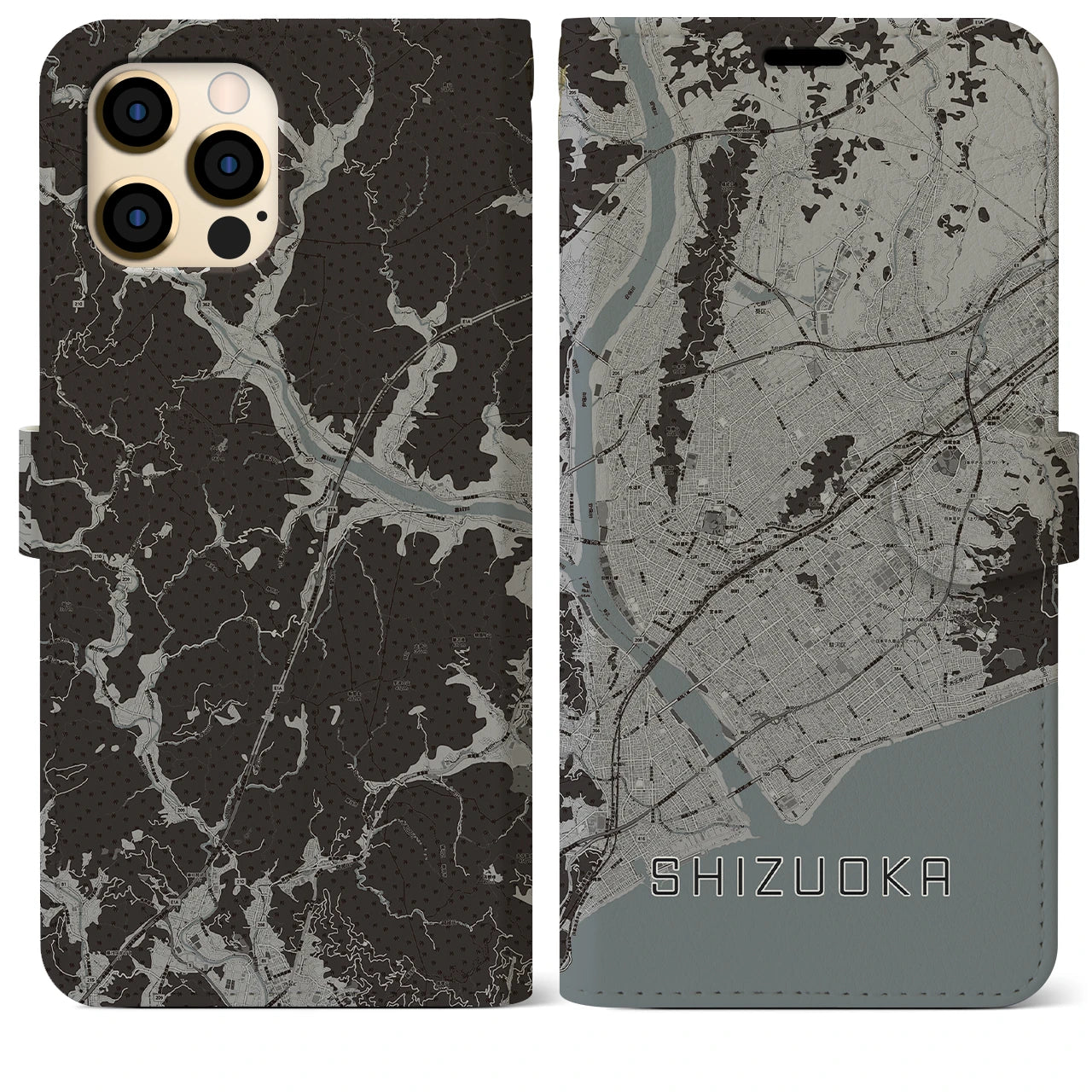 【静岡(静岡県)】地図柄iPhoneケース(手帳タイプ)モノトーン・iPhone 12 Pro Max 用