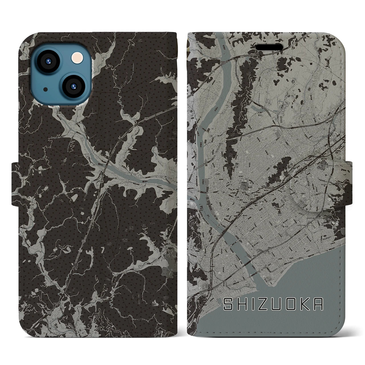 【静岡(静岡県)】地図柄iPhoneケース(手帳タイプ)モノトーン・iPhone 13 用