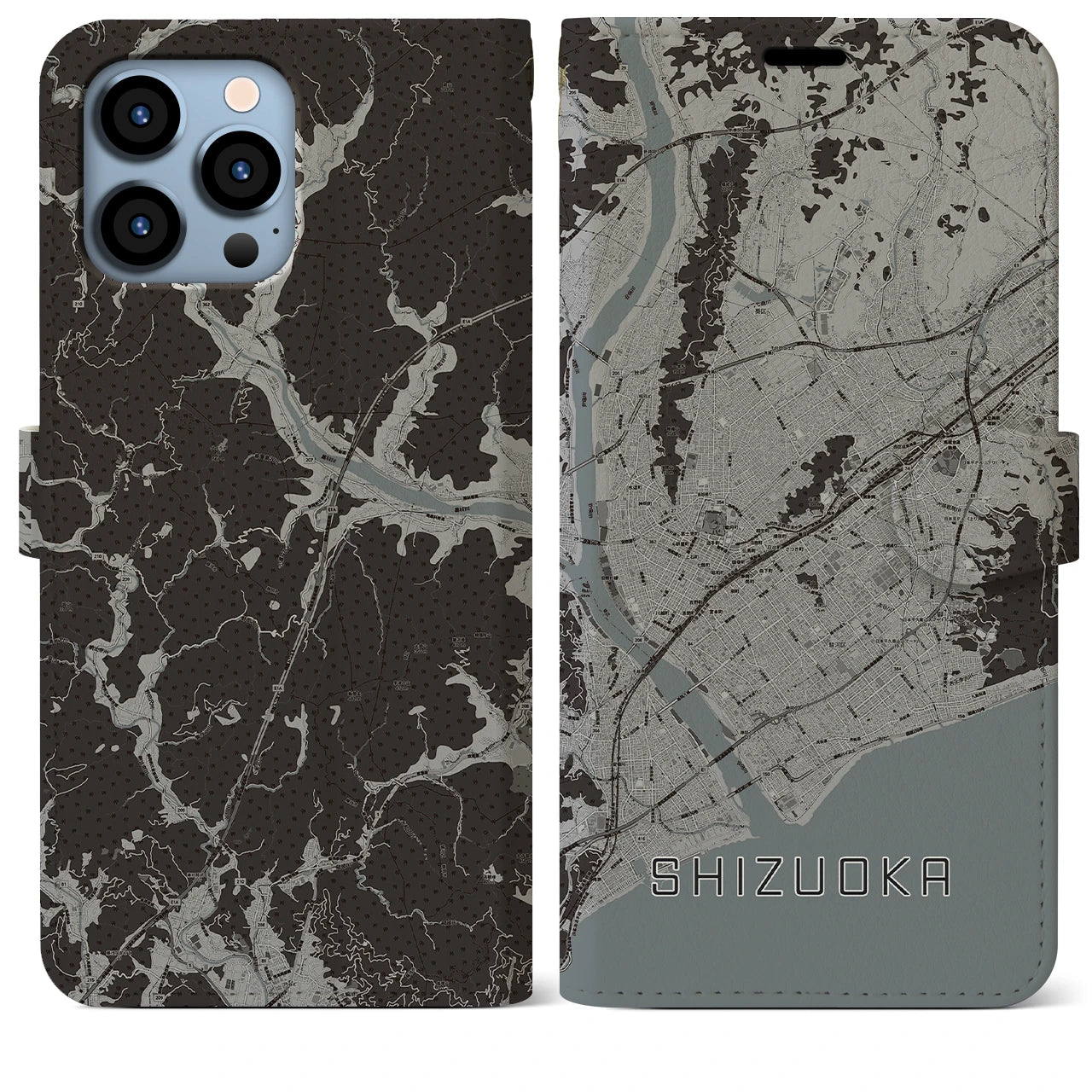 【静岡(静岡県)】地図柄iPhoneケース(手帳タイプ)モノトーン・iPhone 13 Pro Max 用