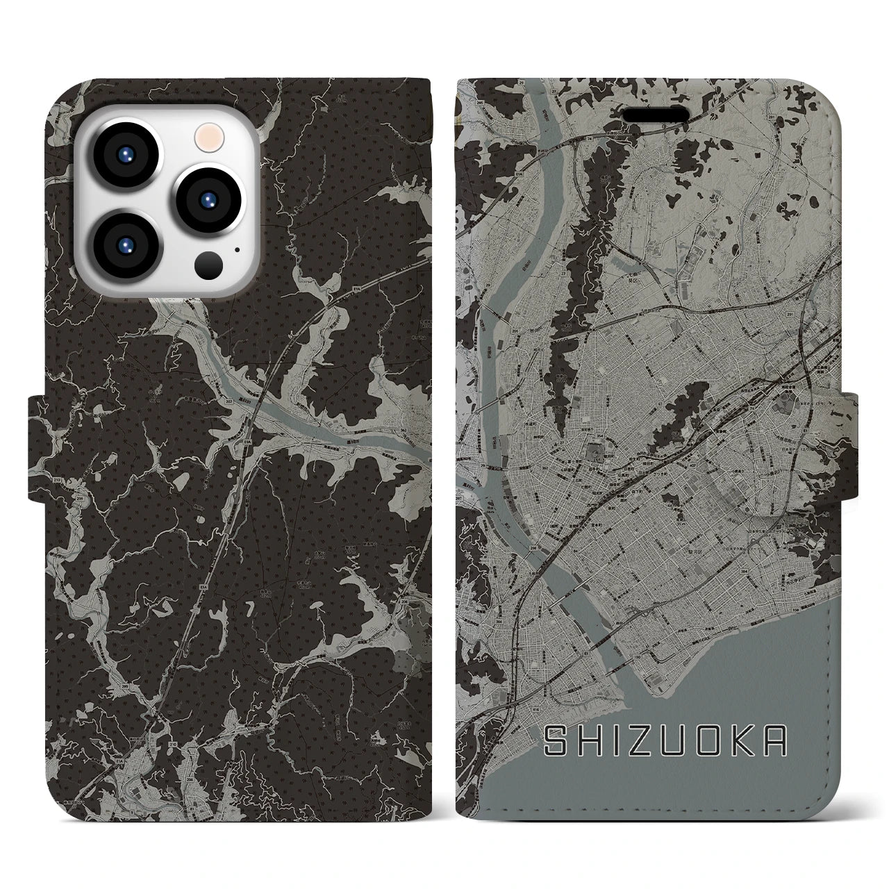 【静岡(静岡県)】地図柄iPhoneケース(手帳タイプ)モノトーン・iPhone 13 Pro 用