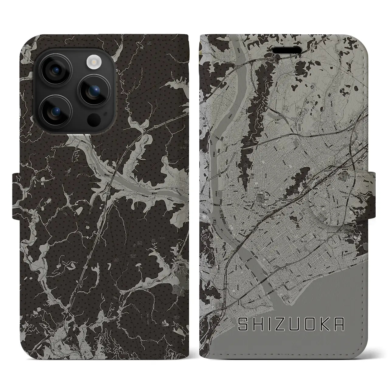 【静岡(静岡県)】地図柄iPhoneケース(手帳タイプ)モノトーン・iPhone 16 用