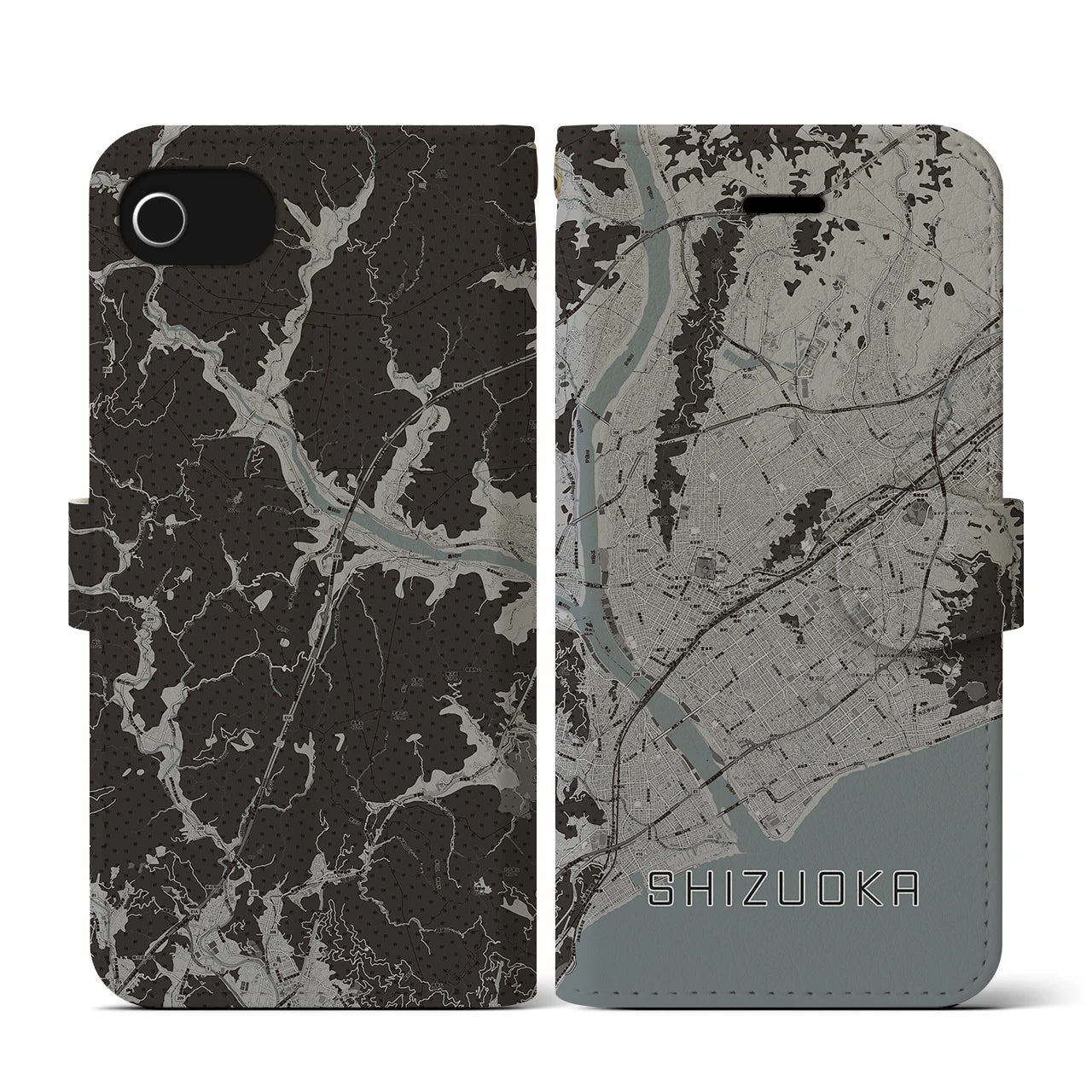【静岡(静岡県)】地図柄iPhoneケース(手帳タイプ)モノトーン・iPhone SE(第3 / 第2世代) / 8 / 7 / 6s / 6 用