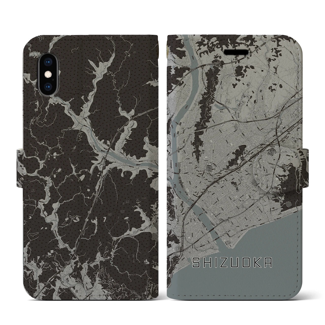 【静岡(静岡県)】地図柄iPhoneケース(手帳タイプ)モノトーン・iPhone XS / X 用