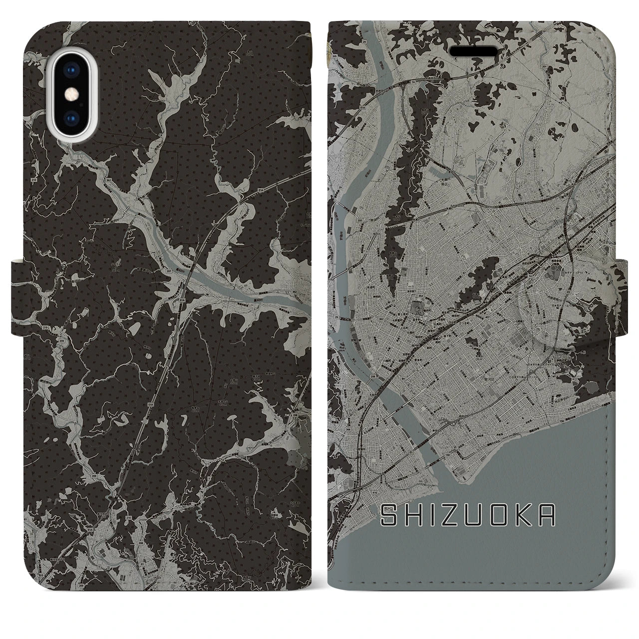 【静岡(静岡県)】地図柄iPhoneケース(手帳タイプ)モノトーン・iPhone XS Max 用