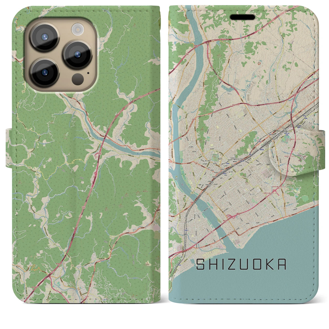 【静岡(静岡県)】地図柄iPhoneケース(手帳タイプ)ナチュラル・iPhone 14 Pro Max 用