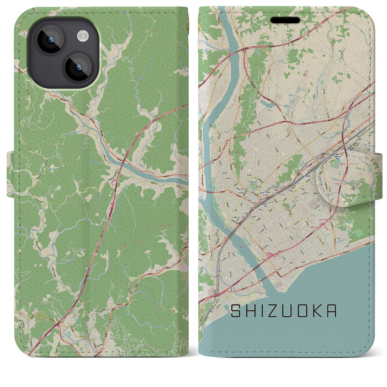 【静岡(静岡県)】地図柄iPhoneケース(手帳タイプ)ナチュラル・iPhone 14 Plus 用