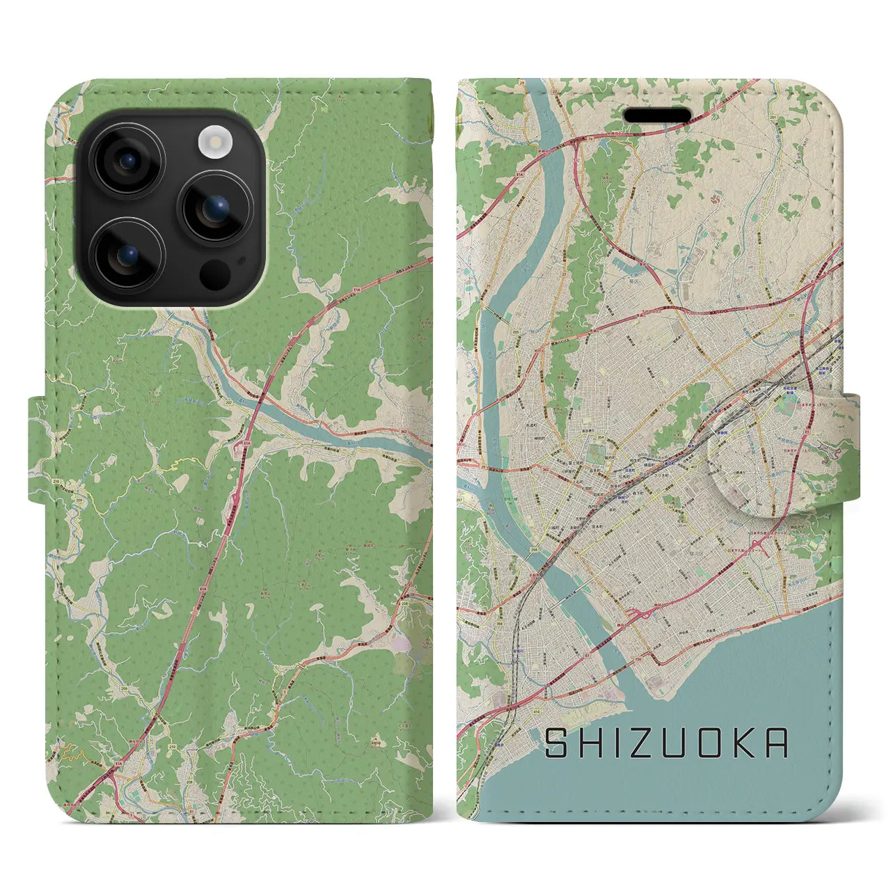 【静岡(静岡県)】地図柄iPhoneケース(手帳タイプ)ナチュラル・iPhone 16 用