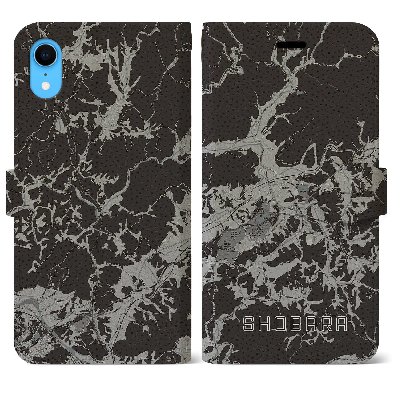 【庄原(広島県)】地図柄iPhoneケース(手帳タイプ)モノトーン・iPhone XR 用