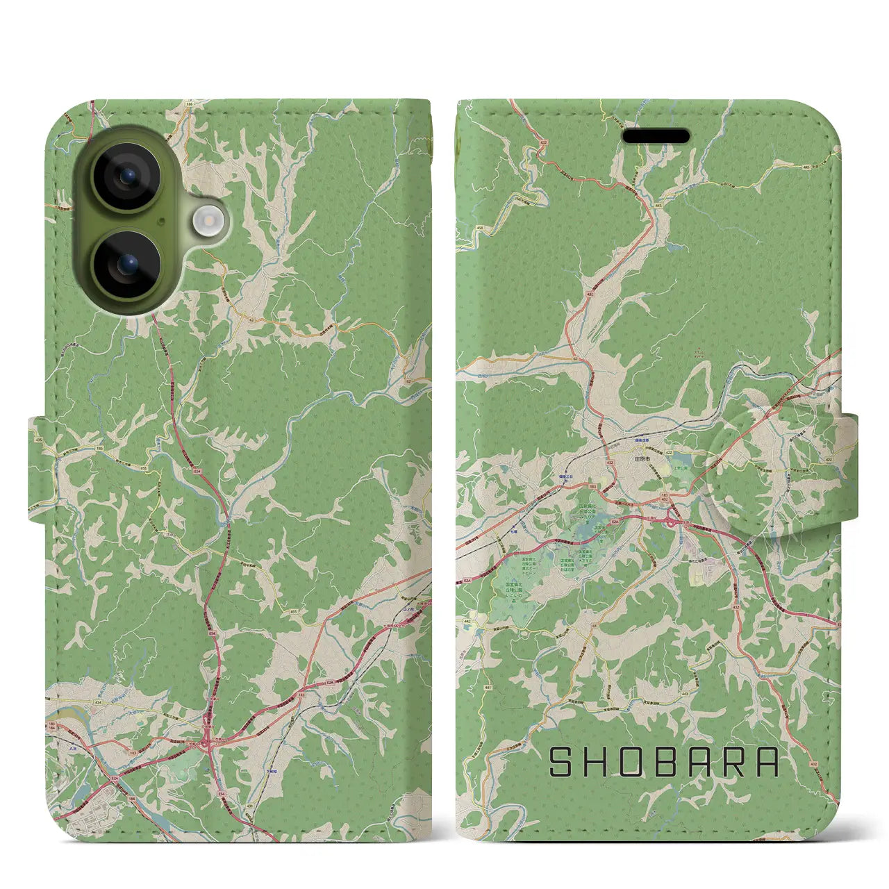 【庄原(広島県)】地図柄iPhoneケース(手帳タイプ)ナチュラル・iPhone 17 Pro Max 用
