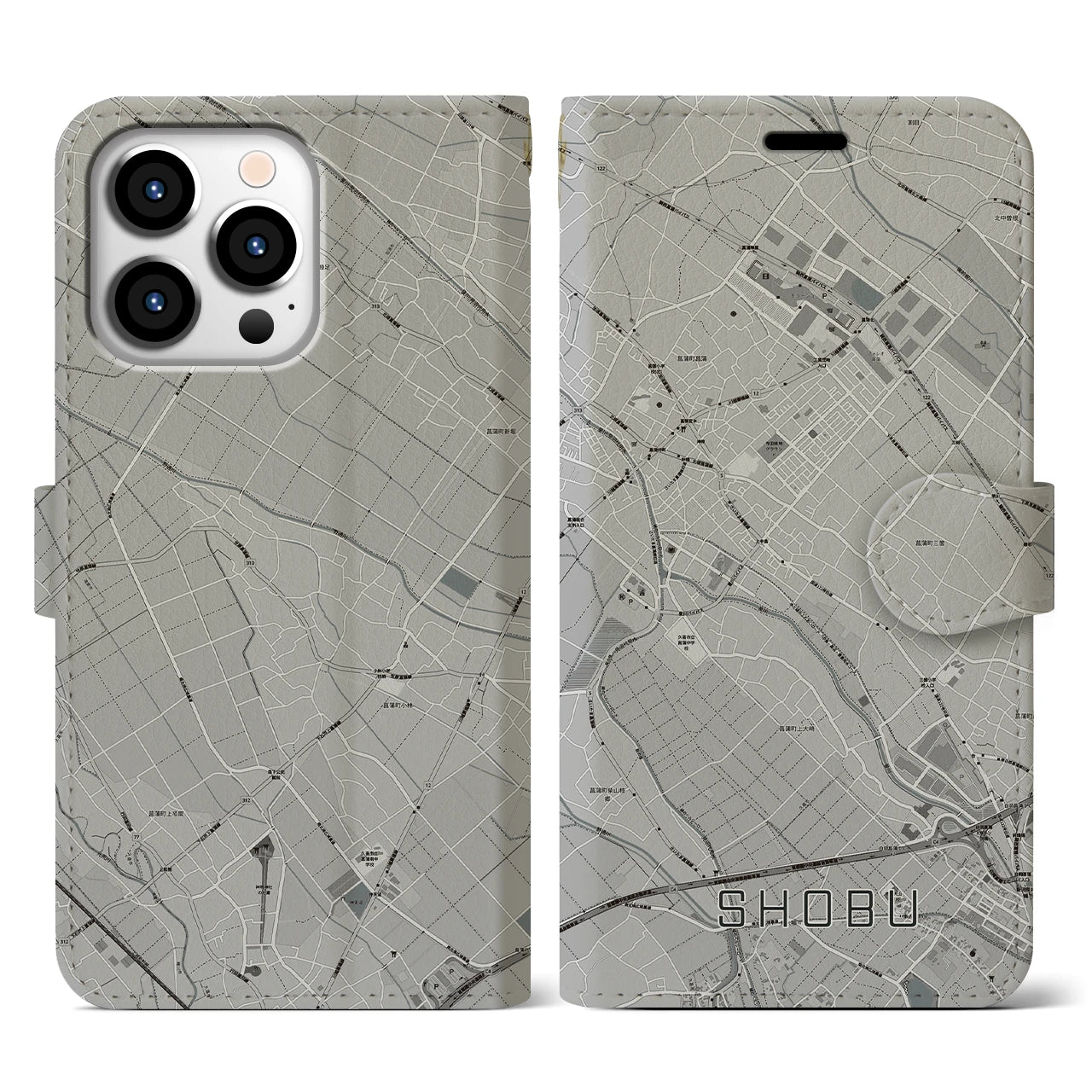 【菖蒲(埼玉県)】地図柄iPhoneケース(手帳タイプ)