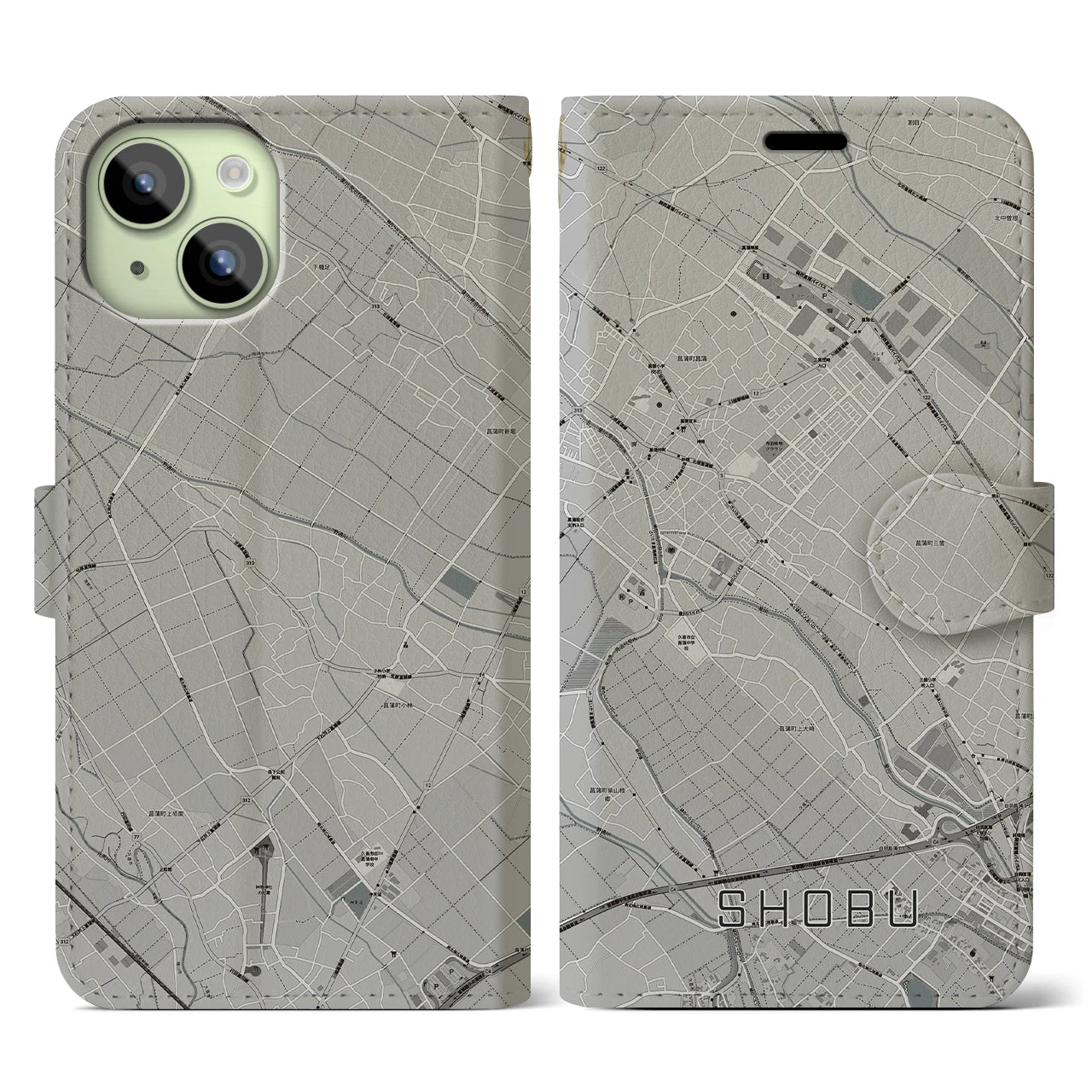 【菖蒲(埼玉県)】地図柄iPhoneケース(手帳タイプ)