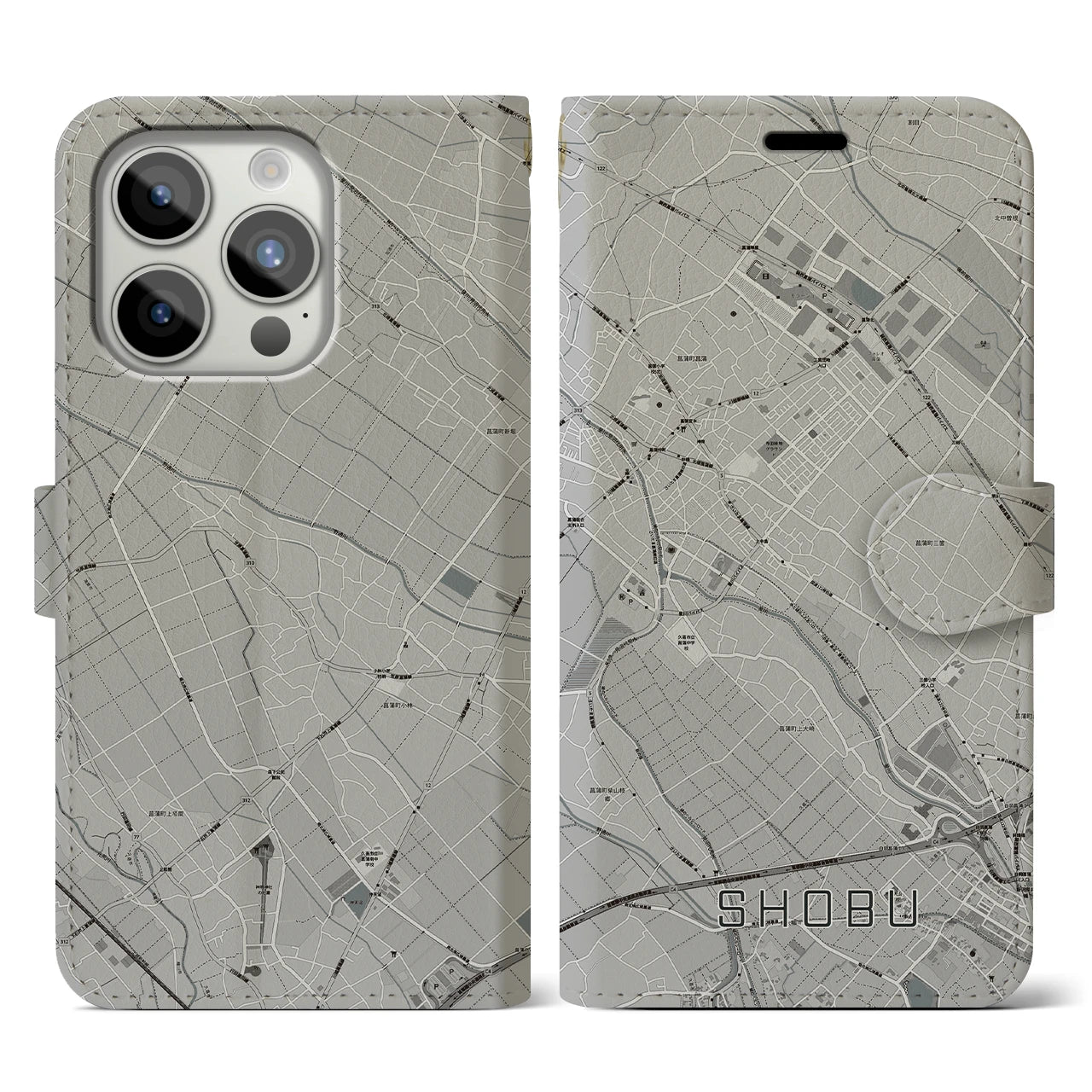 【菖蒲(埼玉県)】地図柄iPhoneケース(手帳タイプ)