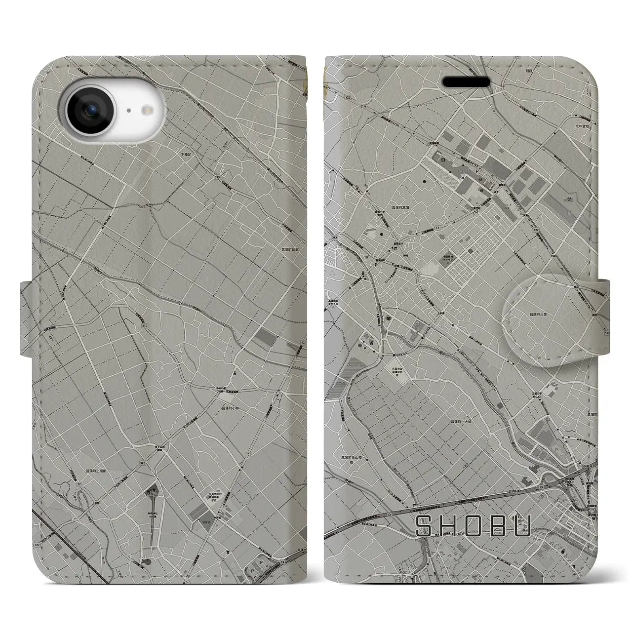 【菖蒲(埼玉県)】地図柄iPhoneケース(手帳タイプ)