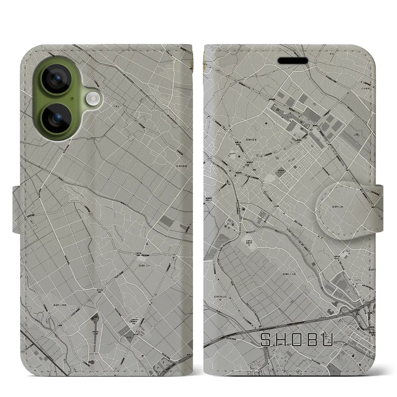 【菖蒲(埼玉県)】地図柄iPhoneケース(手帳タイプ)