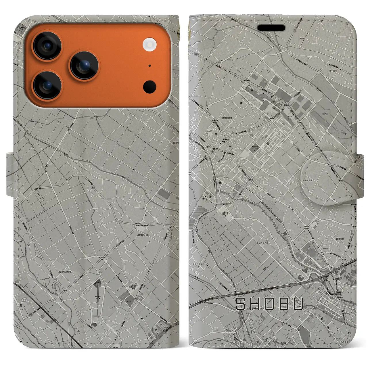 【菖蒲(埼玉県)】地図柄iPhoneケース(手帳タイプ)