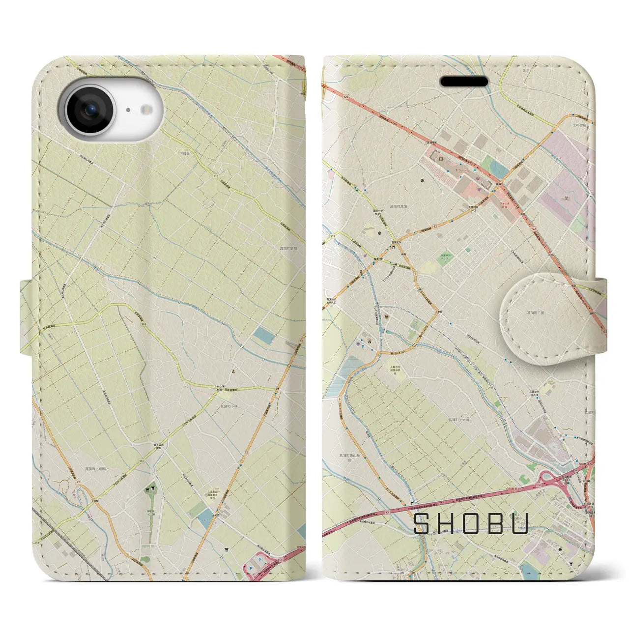 【菖蒲(埼玉県)】地図柄iPhoneケース(手帳タイプ)