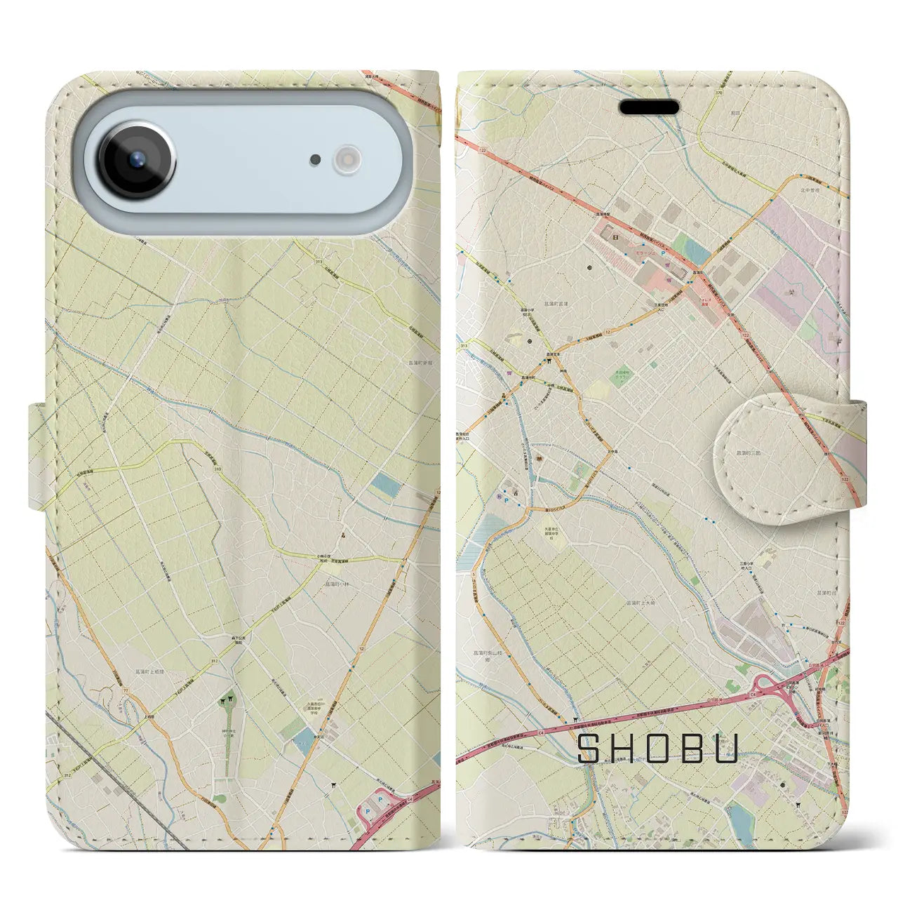 【菖蒲(埼玉県)】地図柄iPhoneケース(手帳タイプ)ナチュラル・iPhone 17 Pro Max 用