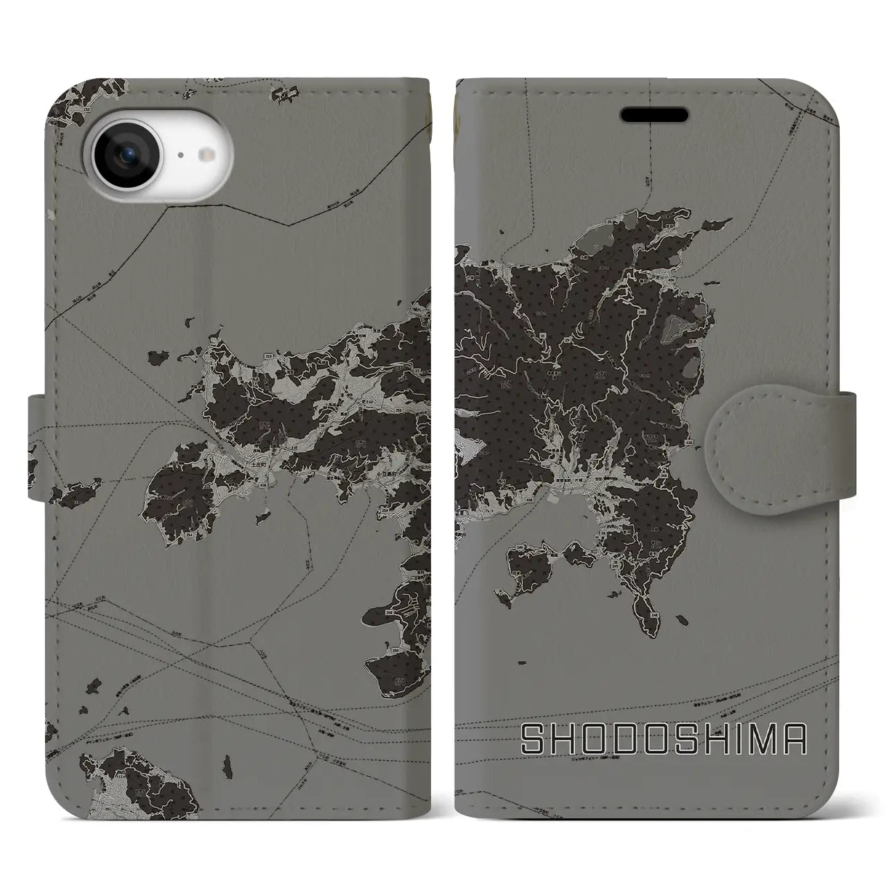 【小豆島(香川県)】地図柄iPhoneケース(手帳タイプ)