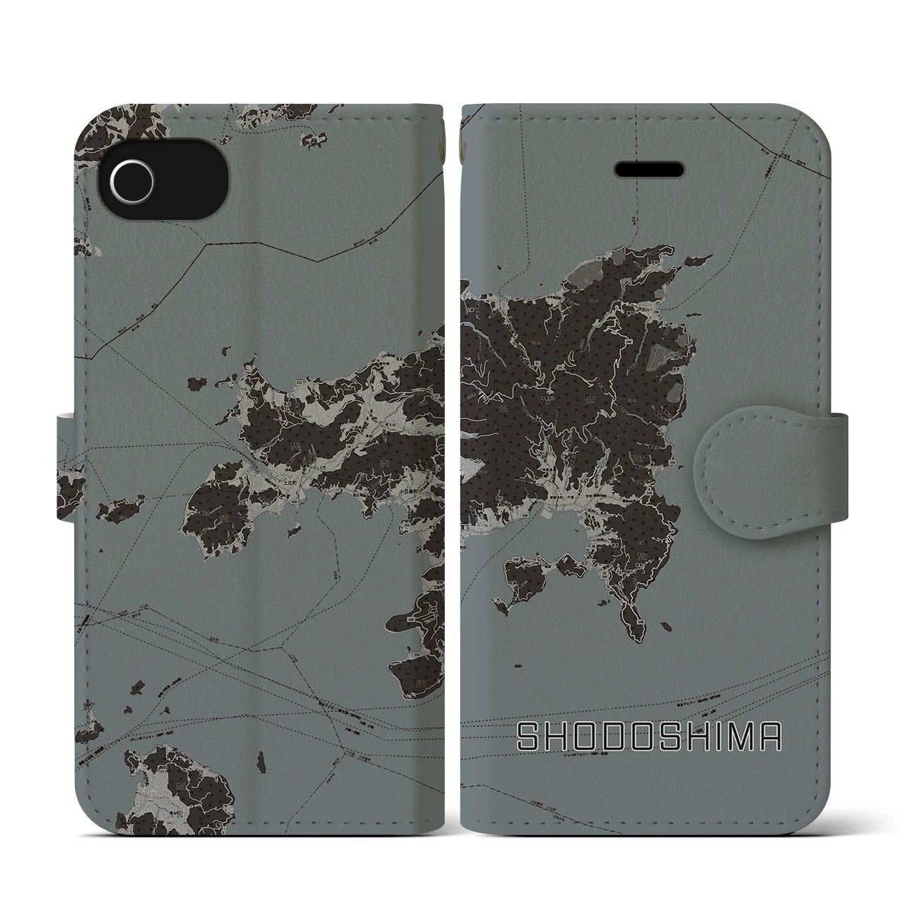 【小豆島(香川県)】地図柄iPhoneケース(手帳タイプ)モノトーン・iPhone SE(第3 / 第2世代) / 8 / 7 / 6s / 6 用