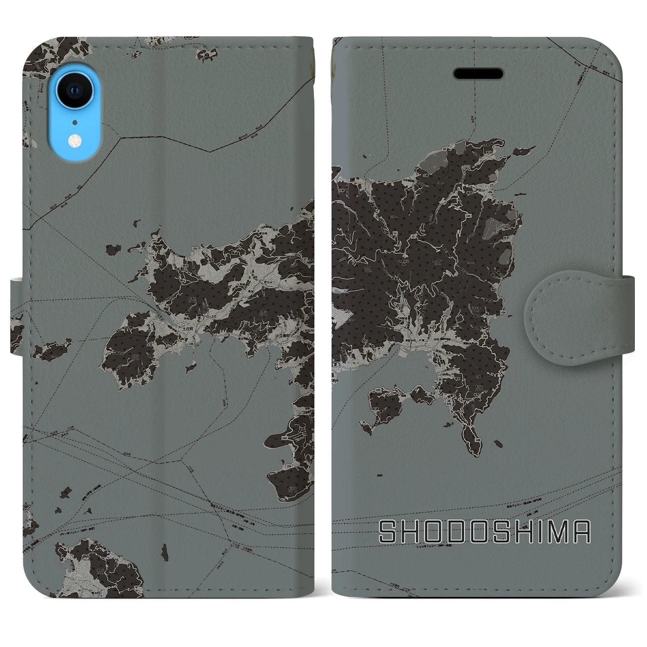 【小豆島(香川県)】地図柄iPhoneケース(手帳タイプ)モノトーン・iPhone XR 用