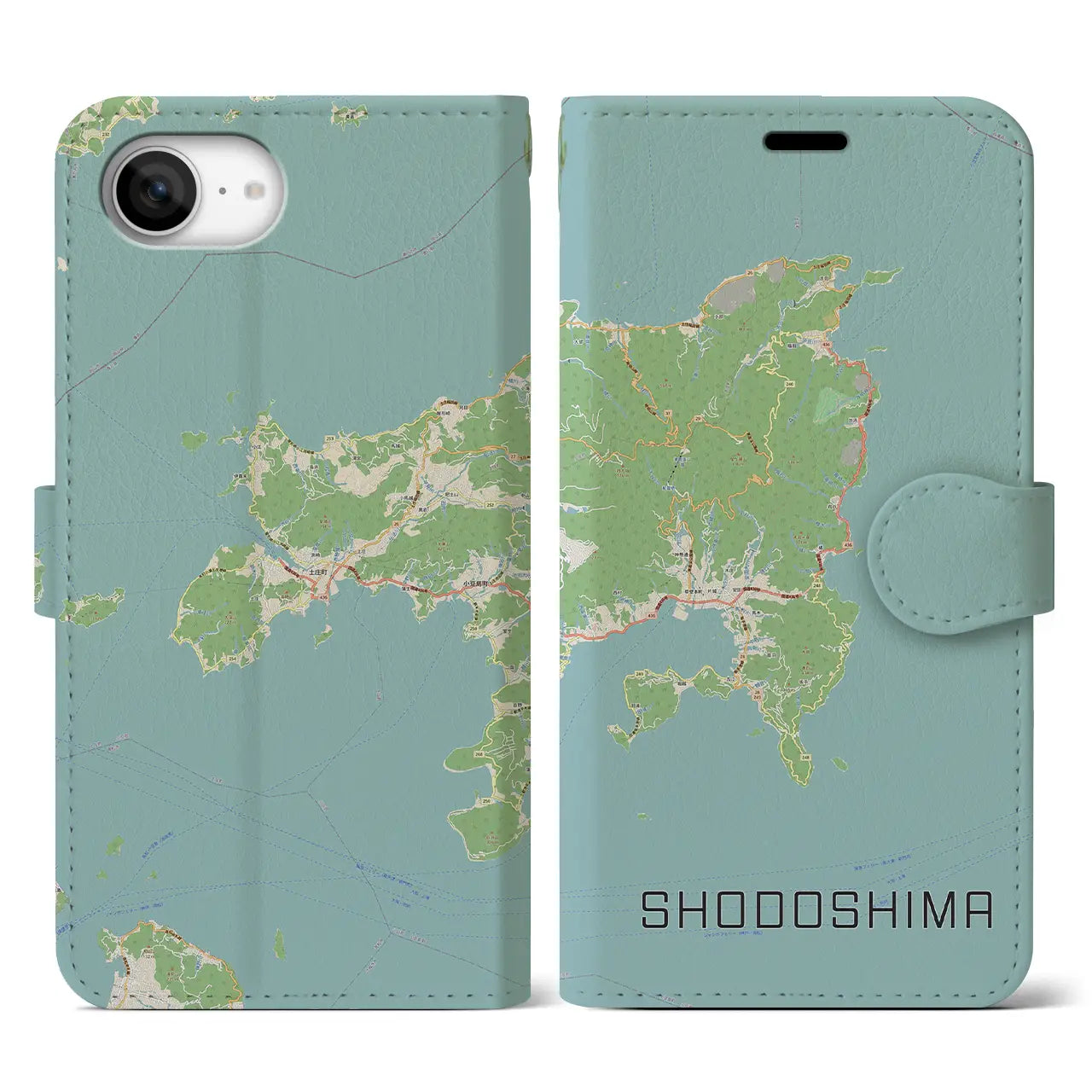 【小豆島(香川県)】地図柄iPhoneケース(手帳タイプ)