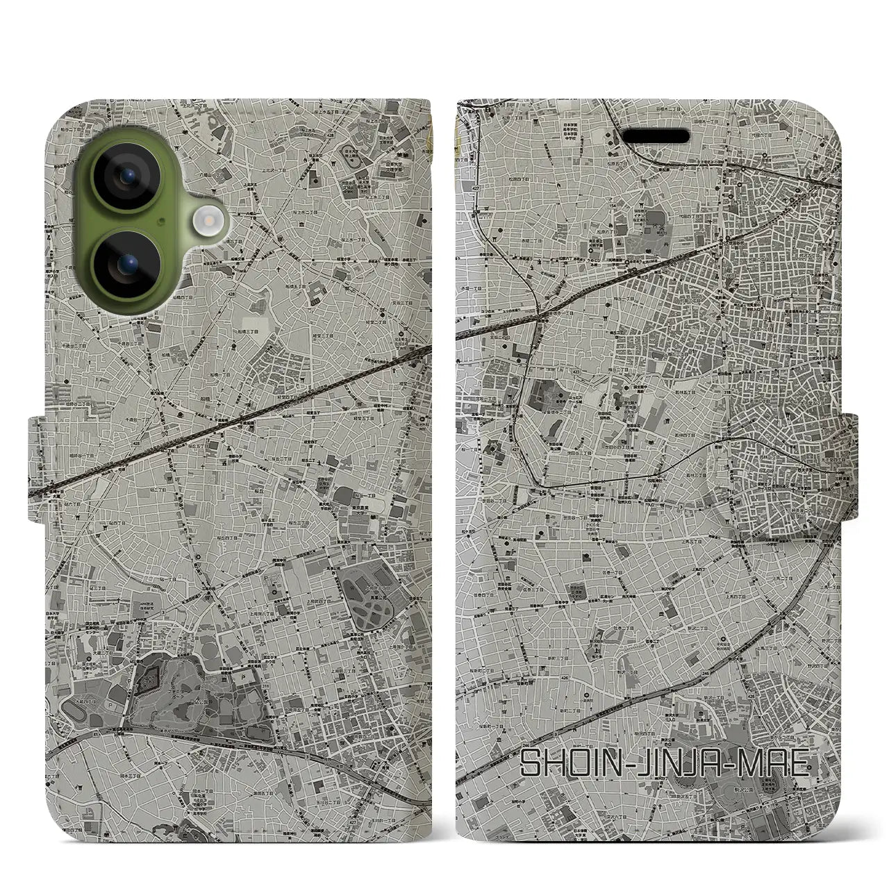 【松陰神社前(東京都)】地図柄iPhoneケース(手帳タイプ)