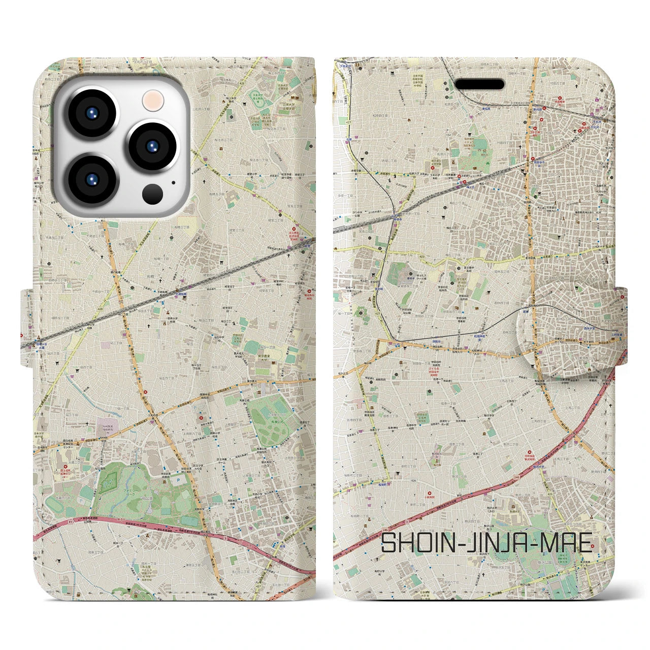 【松陰神社前(東京都)】地図柄iPhoneケース(手帳タイプ)