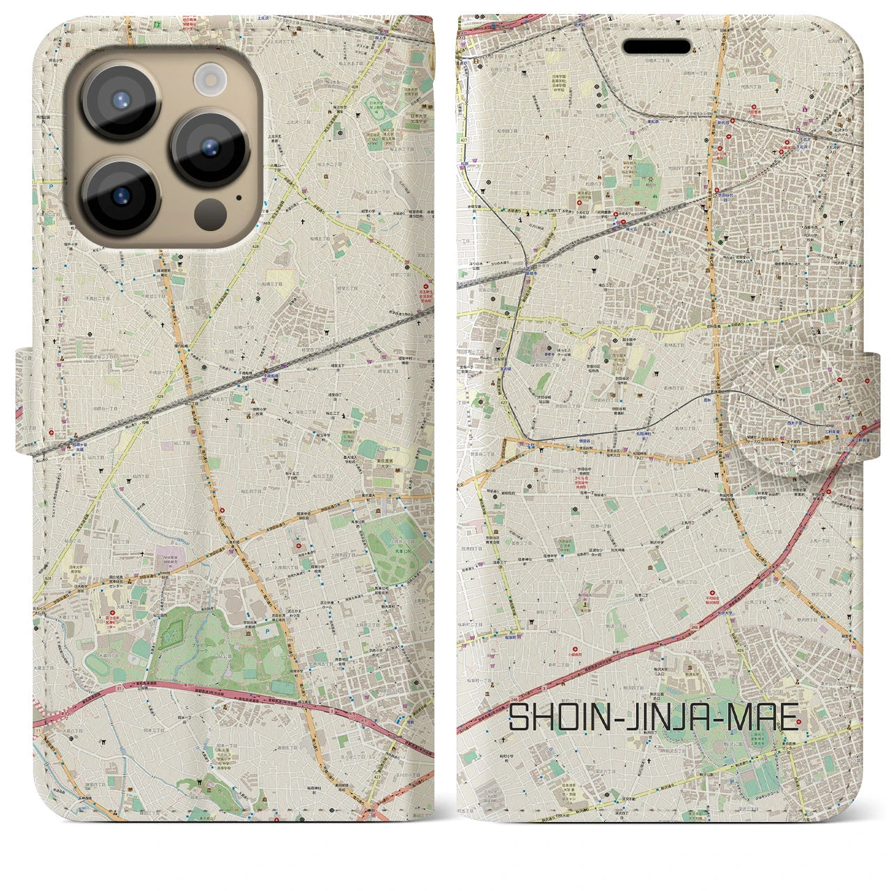 【松陰神社前(東京都)】地図柄iPhoneケース(手帳タイプ)