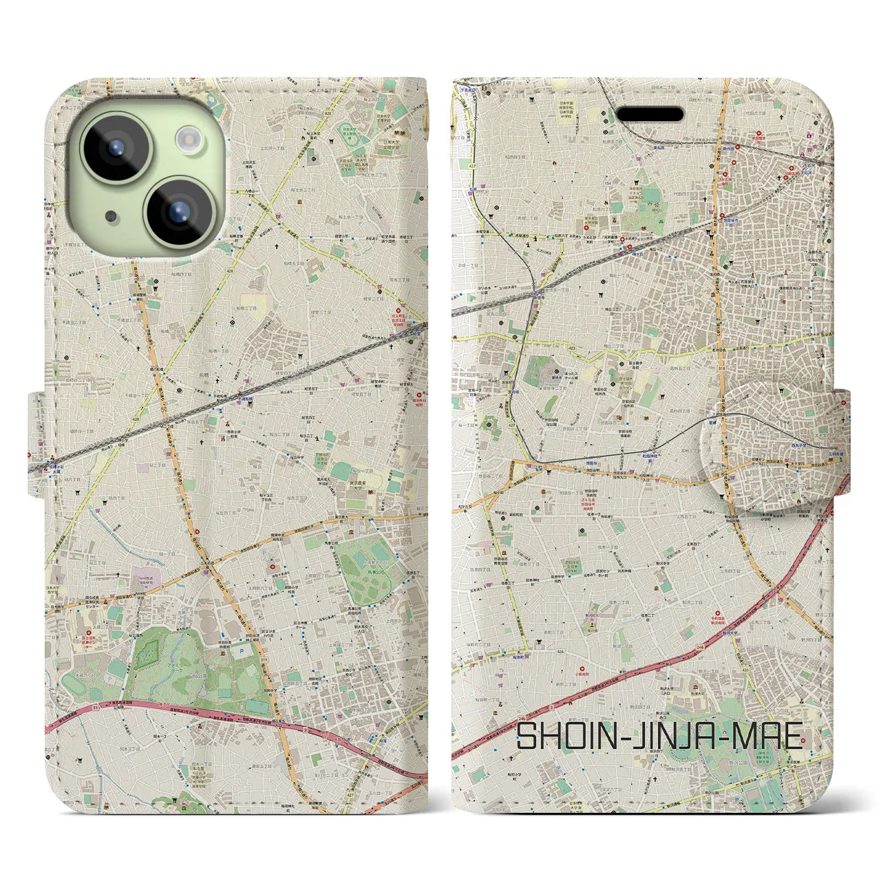 【松陰神社前(東京都)】地図柄iPhoneケース(手帳タイプ)