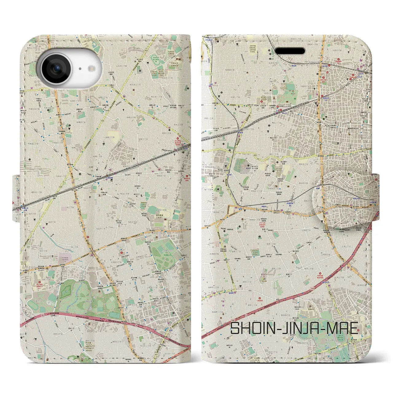 【松陰神社前(東京都)】地図柄iPhoneケース(手帳タイプ)