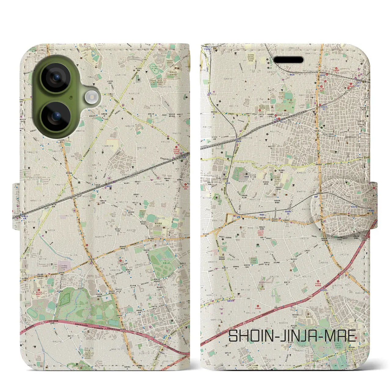 【松陰神社前(東京都)】地図柄iPhoneケース(手帳タイプ)