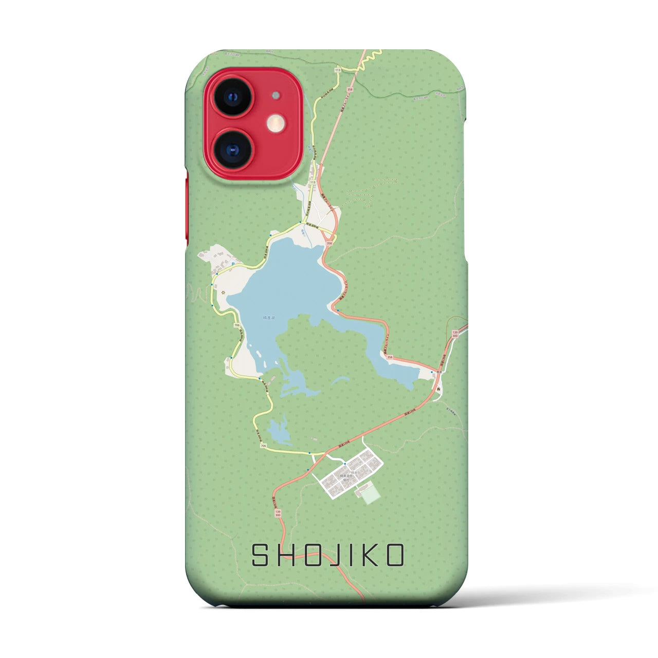 【精進湖(山梨県)】地図柄iPhoneケース(バックカバータイプ)